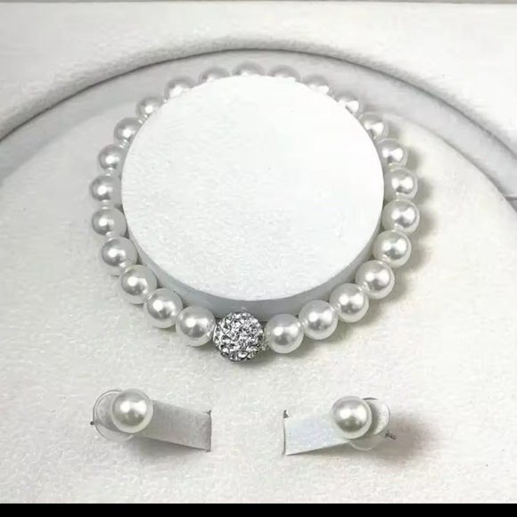 ✨ 3 PCS Imitation Pearl Fireball Necklace Bracelet Earring Stud Jewelry Set - Picture 4 of 4